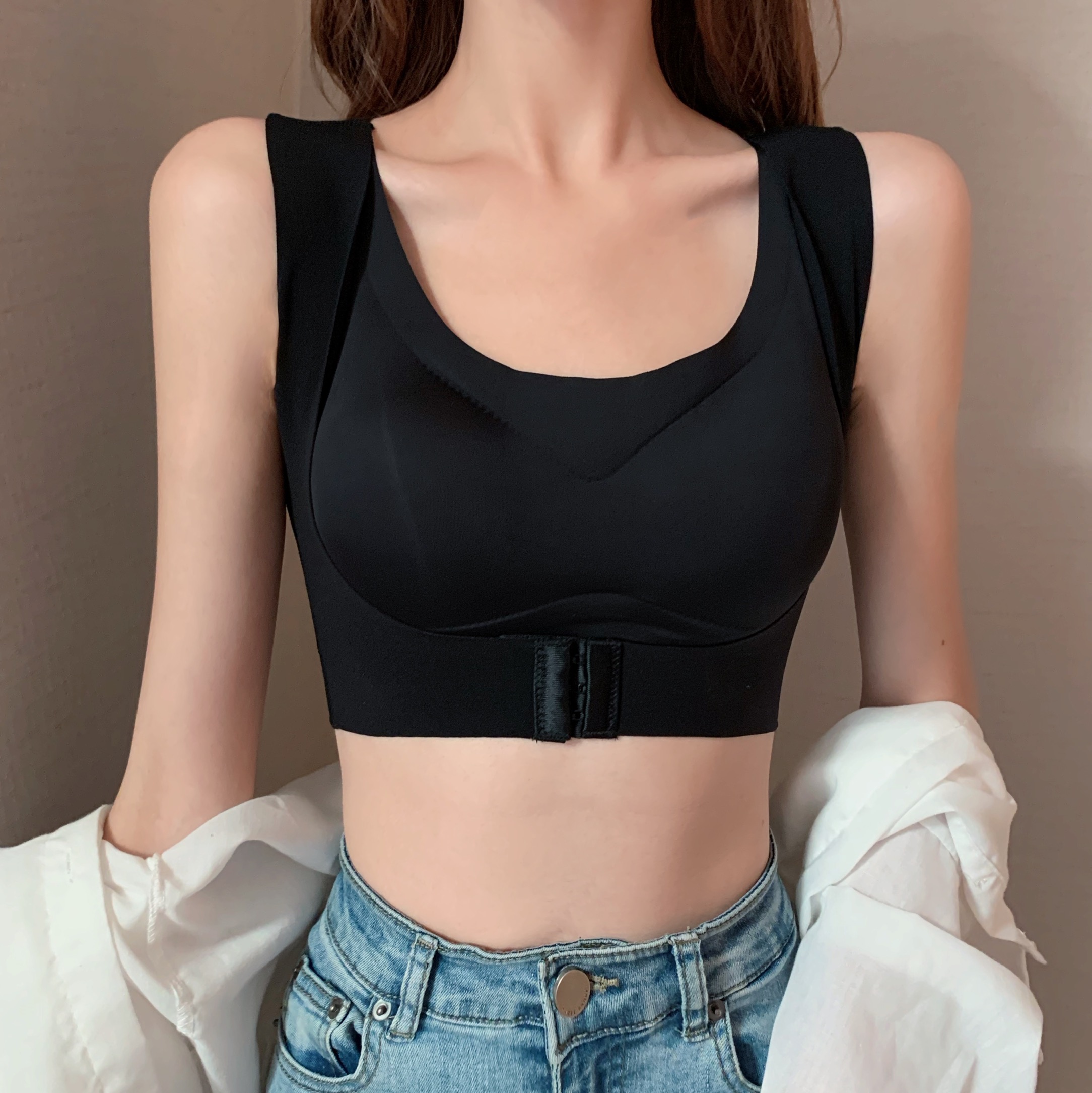 Real price back front breasted underwear women autumn summer two in one shoulder anti hunchback correction shaping bra