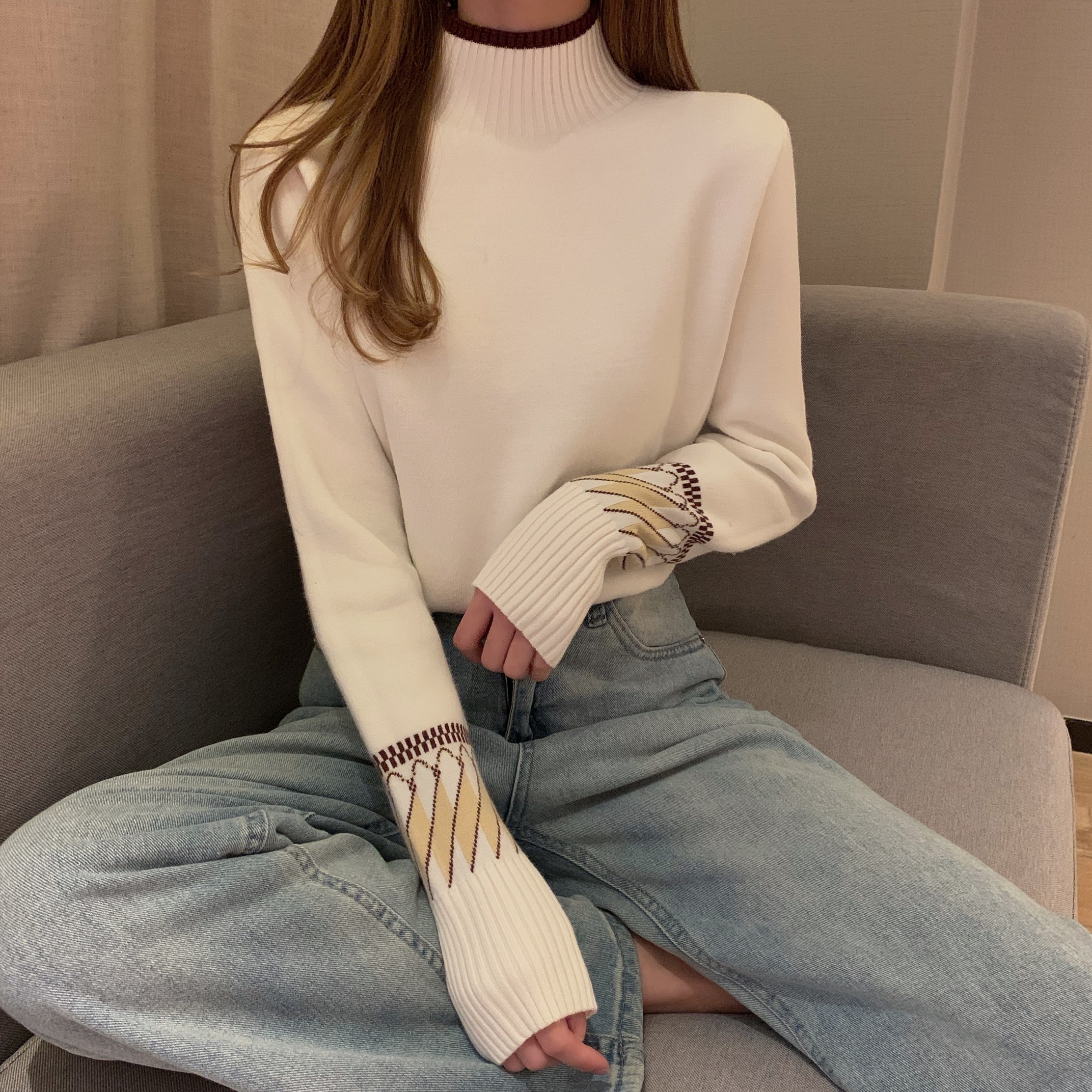 Real price design sense one cashmere half turtleneck sweater women's Plush thickened bottom coat warm knitting top