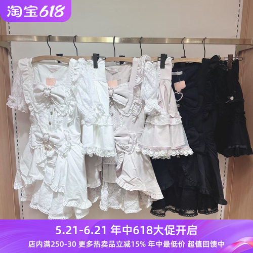 日系夏季黑雪白雪甜美量产型泡泡袖公主裙衣裙裤两件套装