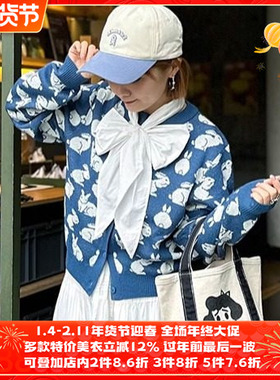 再入荷日系A社贵牌秋冬季didizizi兔子图案高腰宽松针织毛衣开衫