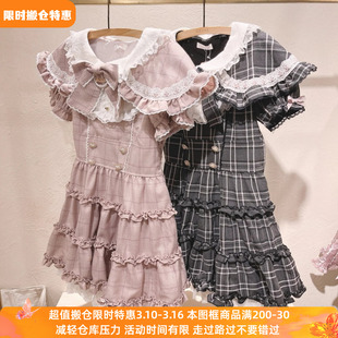 Meowchan再入荷日系爆款复古甜美蕾系量产型蝴蝶结格子斗篷连衣裙