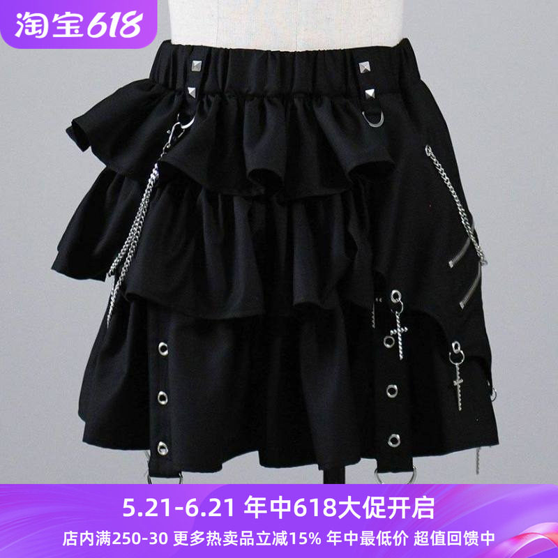 搬仓清货日系暗黑原宿风朋克风亚文化刺绣字母十字架半裙