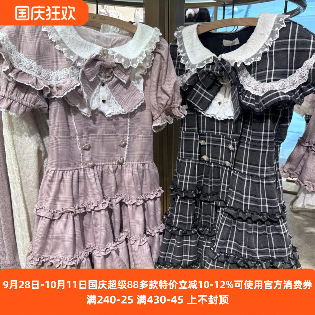 搬仓清货Meowchan日系爆款复古甜美蕾系量产型蝴蝶结斗篷连衣裙