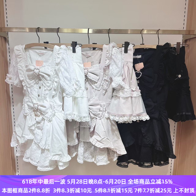 日系夏季黑雪白雪甜美地雷系量产型泡泡袖公主裙衣裙裤两件套装