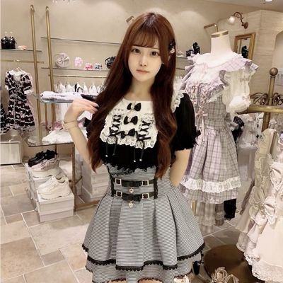 Meowchan现货日系量产型软妹甜美可爱娃娃领多个蝴蝶结短袖上衣