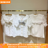 Meowchan再入荷日系爆款 上衣 量产型甜美珍珠蝴蝶结海军领雪纺衬衫