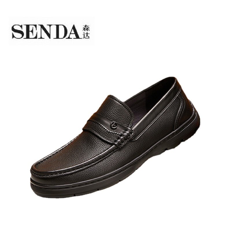 头层牛皮森达商务休闲男鞋圆头一脚蹬爸爸皮鞋 软底软面防滑耐磨