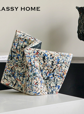 陶艺师原创【波洛克】表现主义现代陶瓷雕塑摆件花瓶纯手绘侘寂风