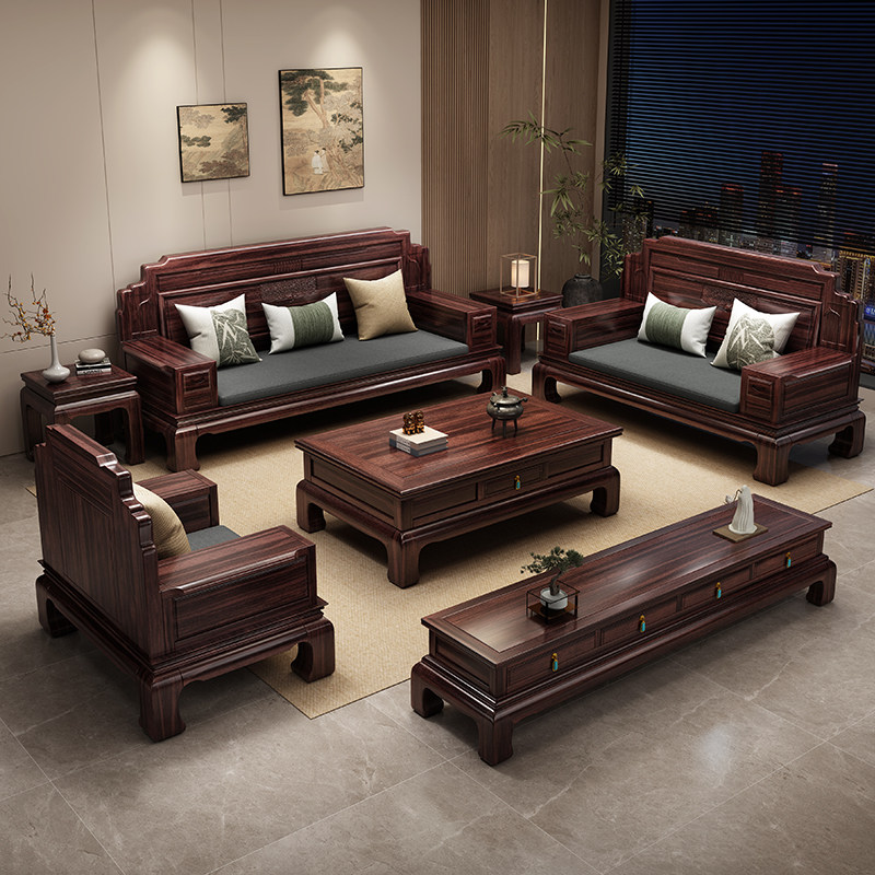 工厂直销金花梨木别墅全实木沙发