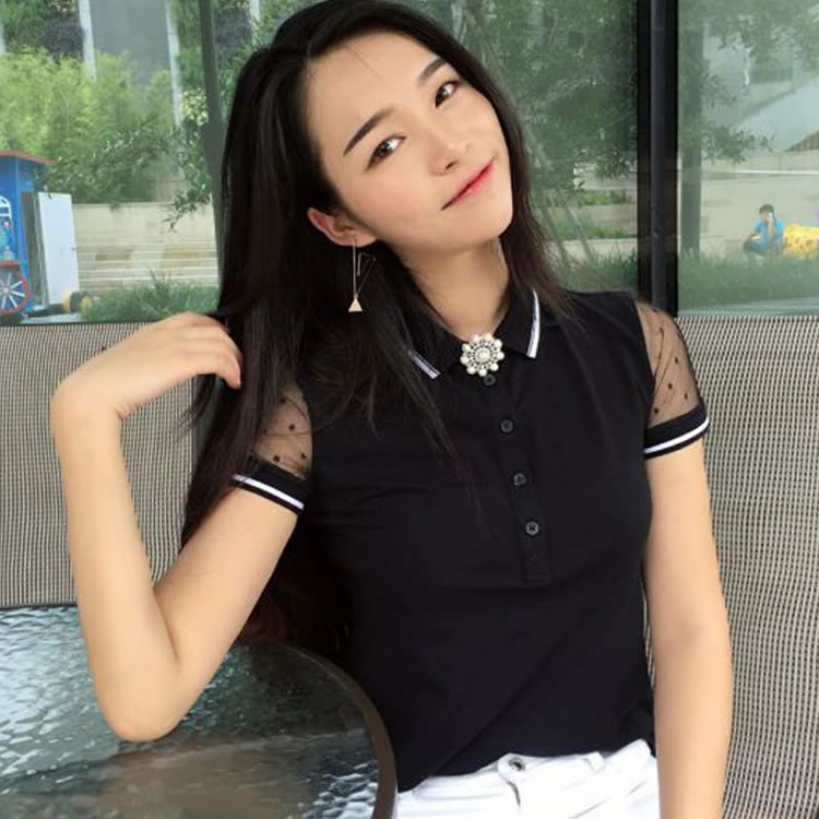 2018夏季新款美欧哥弟菲女装国内正品代购黑色时尚短袖t恤polo衫
