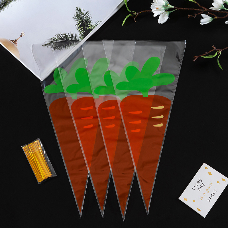 100个胡萝卜造型三角形食品分装袋爆米花透明幼儿园零食包装袋子