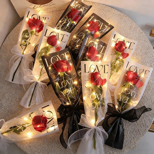 情人节单支鲜花袋三八妇女节一支装花束包装袋小束花店礼品三角袋