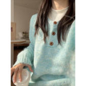 软糯半开领纽扣针织毛衣女加厚保暖上衣内搭长袖 高级感打底衫