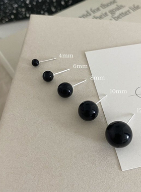 天然黑玛瑙纯银耳钉施家灰色珍珠防过敏