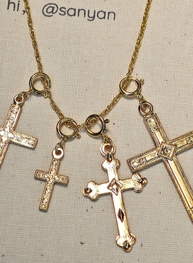 美国进口14k包金十字架项链女锁骨链~洗澡可戴不掉色含真金5%