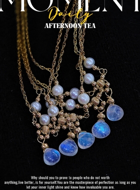 SYstudio原创设计天然月光石项链美国进口14k包金含真金5%锁骨链