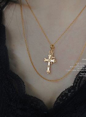 美国进口14k包金十字架项链女锁骨链~洗澡可戴不掉色含真金5%