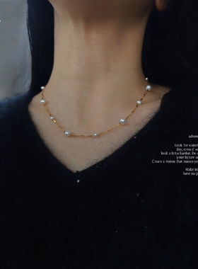 含真金5%~天然淡水珍珠锁骨链