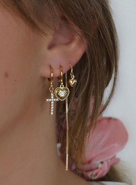 SY独家定制原创设计立体爱心眼睛18k镀金不对称耳扣耳环ins耳饰女