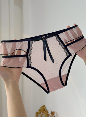 法式性感蕾丝内裤女纯欲低腰网纱镂空三角裤蝴蝶结2026年春季透明