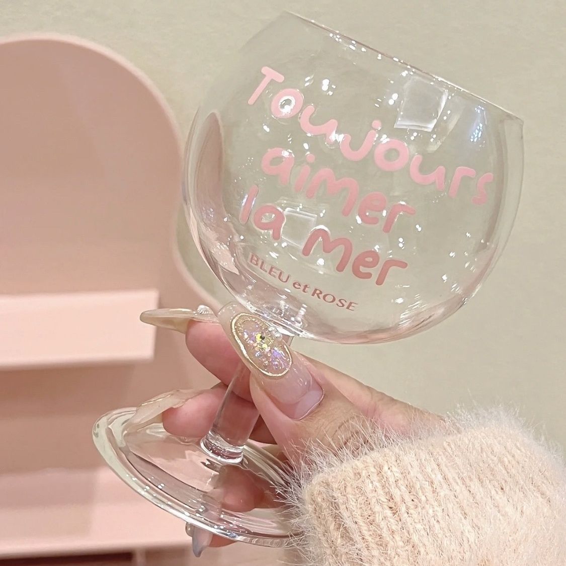 ins风可爱少女粉高级感法式红酒玻璃杯耐热咖啡杯