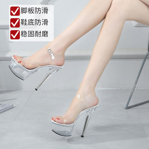 钢管舞鞋性感透明水晶鞋模特