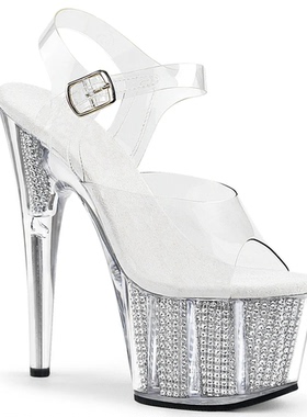 时尚舞台演出高跟鞋子不累脚水钻防水台15CM细跟黑色车展礼服鞋女