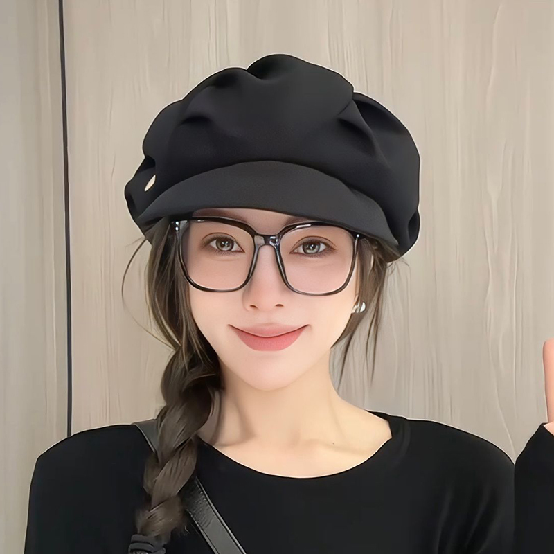 韩版云朵褶皱夏季八角帽子女透气贝雷帽春秋天百搭休闲遮阳画家帽