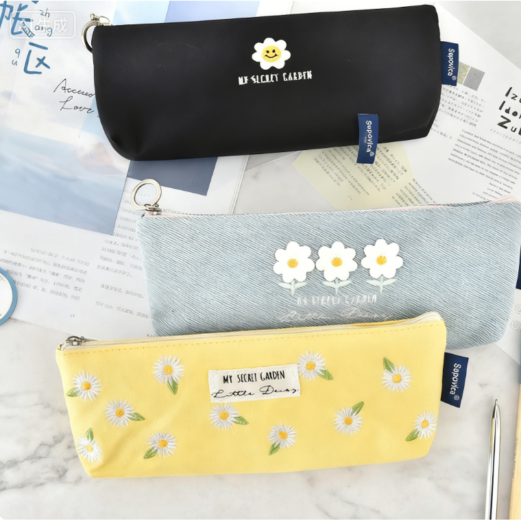 小雏菊小清新创意可爱三角帆布透明铅笔袋限定女生韩国简约日系大学生ins潮少女心文具袋盒复古风文艺初中生