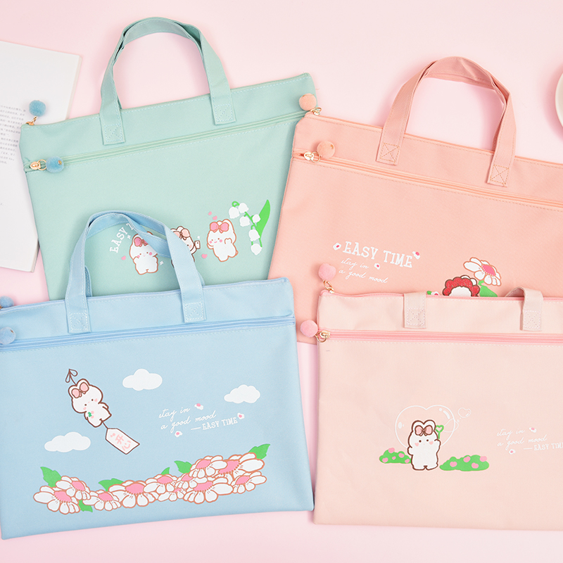 帆布小学生装书手提袋拎书袋布料牛津布拉链式补习资料袋a4文件袋子补课包收纳包袋孕检产检手提包可爱学习袋