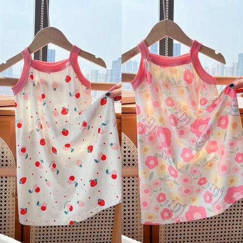 女童2024夏季新品吊带连衣裙儿童碎花公主裙女童冰丝童装宝宝新款