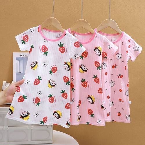 女童冰丝睡裙连衣裙中大小童薄款家居服夏季女孩儿童短袖睡衣裙子