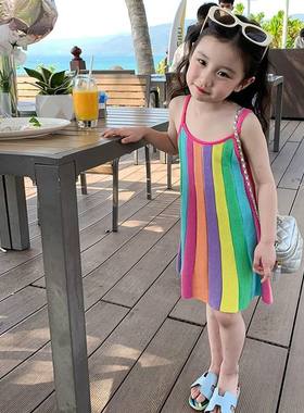 女童2024夏季新品吊带连衣裙儿童碎花公主裙女童冰丝童装宝宝新款
