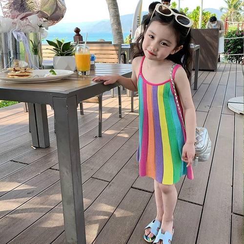 女童2024夏季新品吊带连衣裙儿童碎花公主裙女童冰丝童装宝宝新款