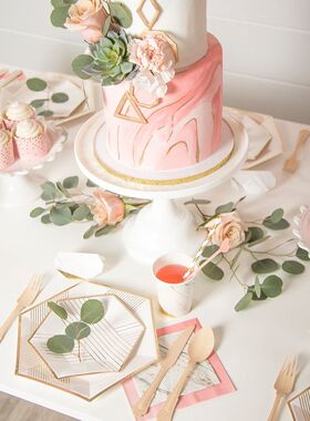 新款派对一次性纸盘白色烫金大理石partyPaper plate聚会生日餐盘