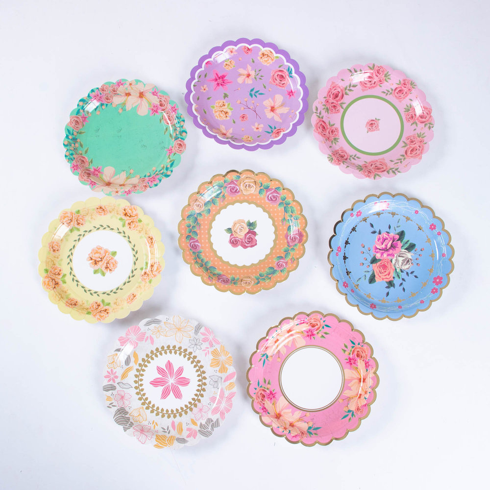 跨境专供19cm烫金花盘生日蛋糕盘