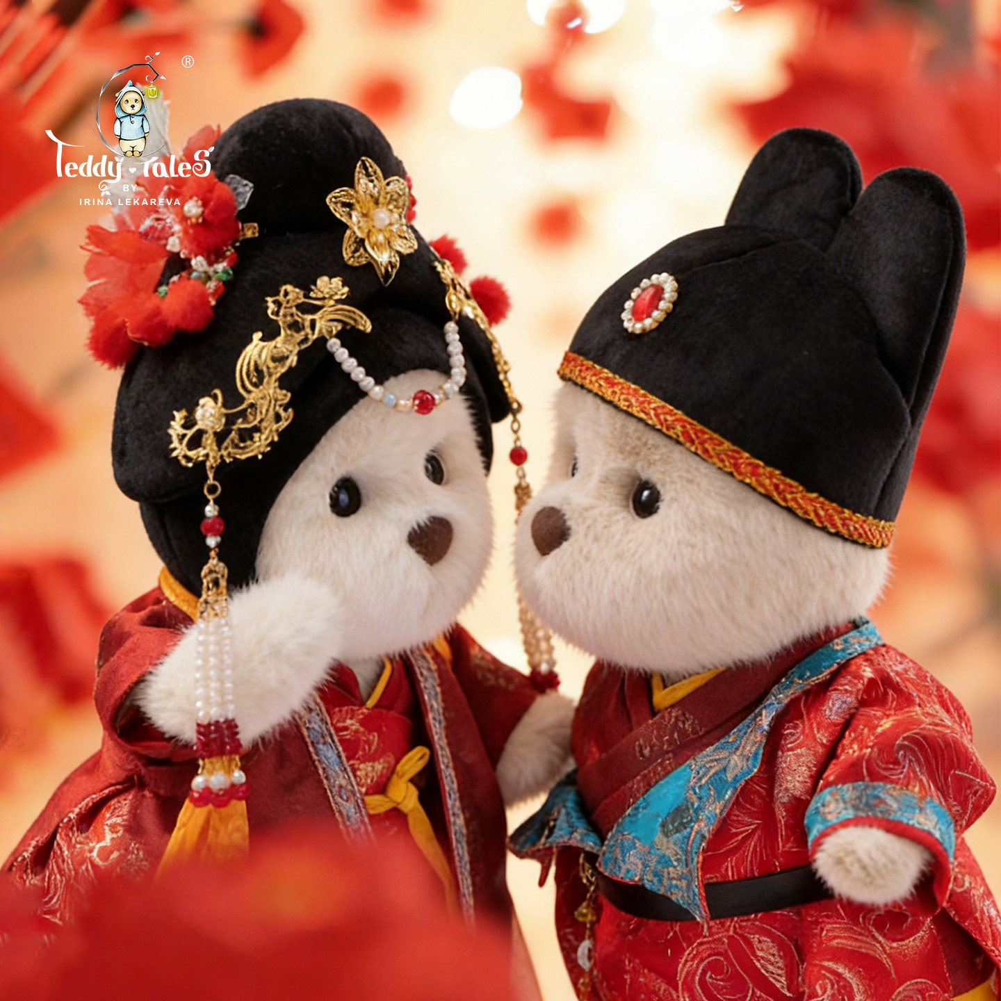 TeddyTales莉娜熊婚礼新中式压床娃娃收藏版婚庆礼物订婚玩偶