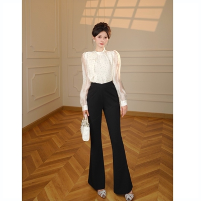 】【两件套】法式波点衬衫女蝴蝶