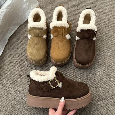 真皮加绒好看轻便舒适2025新款厚底勃肯棉鞋冬季雪地靴女