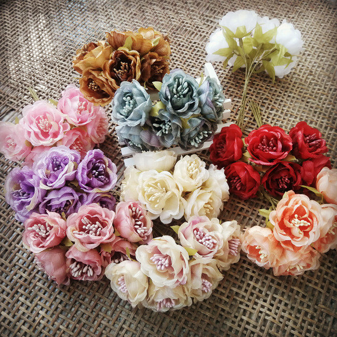 diy手工材料花朵复古欧式仿真花头饰配件喜糖盒装饰玫瑰花蕊蔷薇