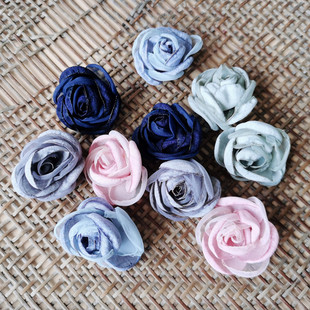 DIY手工头饰半成品仿真花布花花头婚庆花仙裙子3.5cm烧卷玫瑰双料