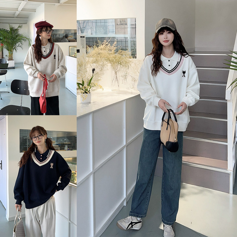 青少年2025春季新款女大童宽松初中生翻领上衣青少年卫衣T8817