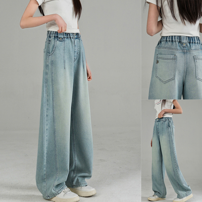 骄骄虎2025春季新款女大童时尚舒适青少年初中生直筒裤牛仔裤7045