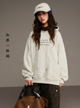 青少年加绒卫衣2025冬季新款女大童初中生加厚一体绒连帽86570