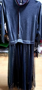 冬季绵羊毛混纺针织拼接网纱裙内搭长款连衣裙女