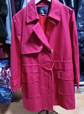 商场速发京豹 专柜正品春秋款红色中长款风衣断码特价