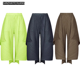 三宅艺创2025年夏装4月初新款长裤子斜纹褶皱不规则松紧腰休闲裤