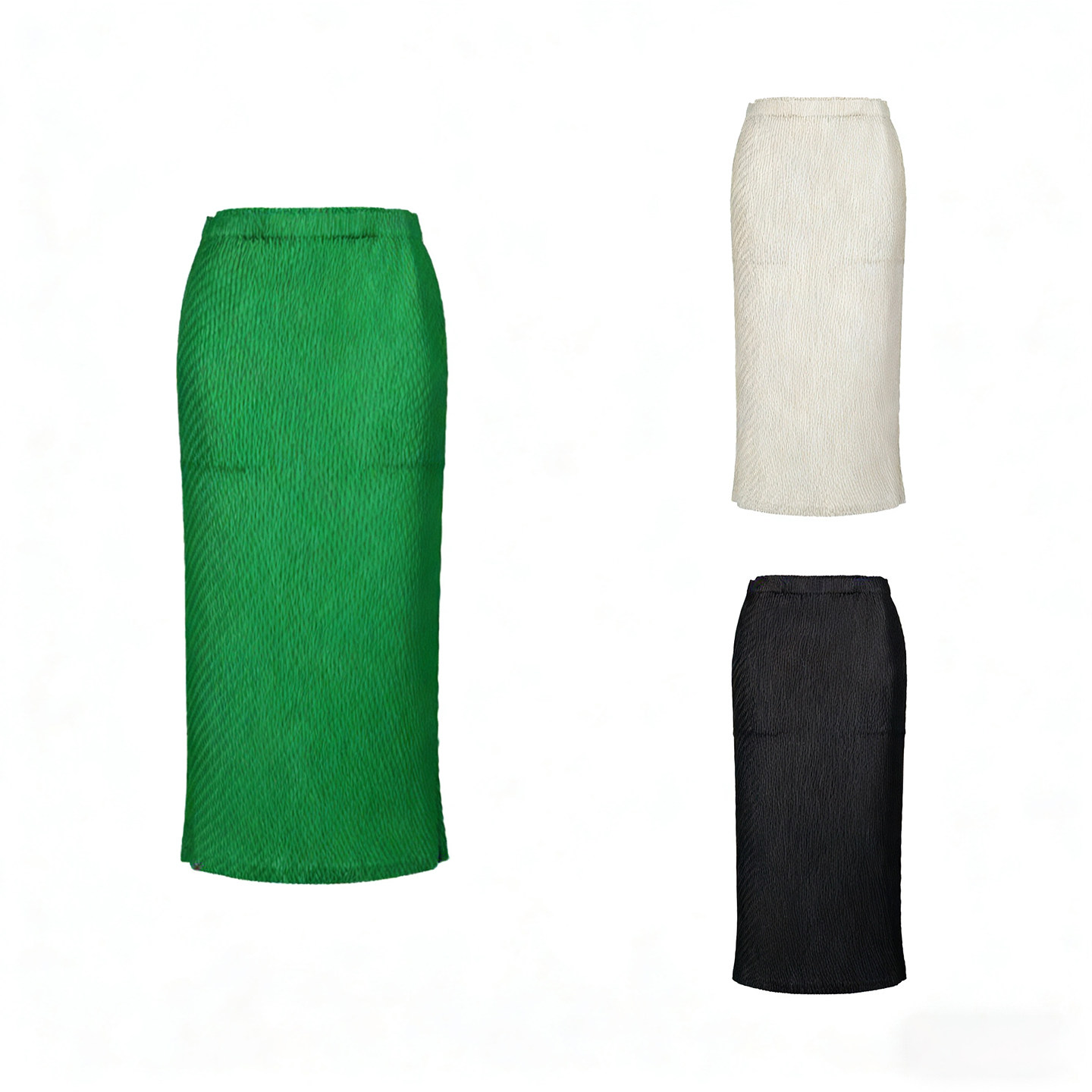 三宅艺创半身裙女2026年新款高端时尚纯色百搭舒适褶皱中长直筒裙