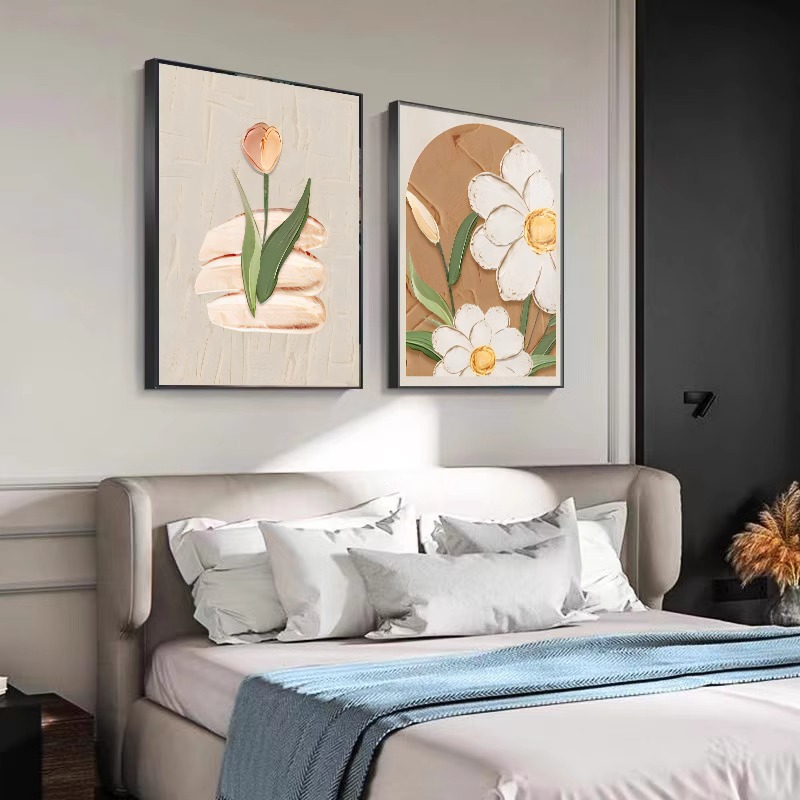 主卧房间床头两联挂画北欧客厅背