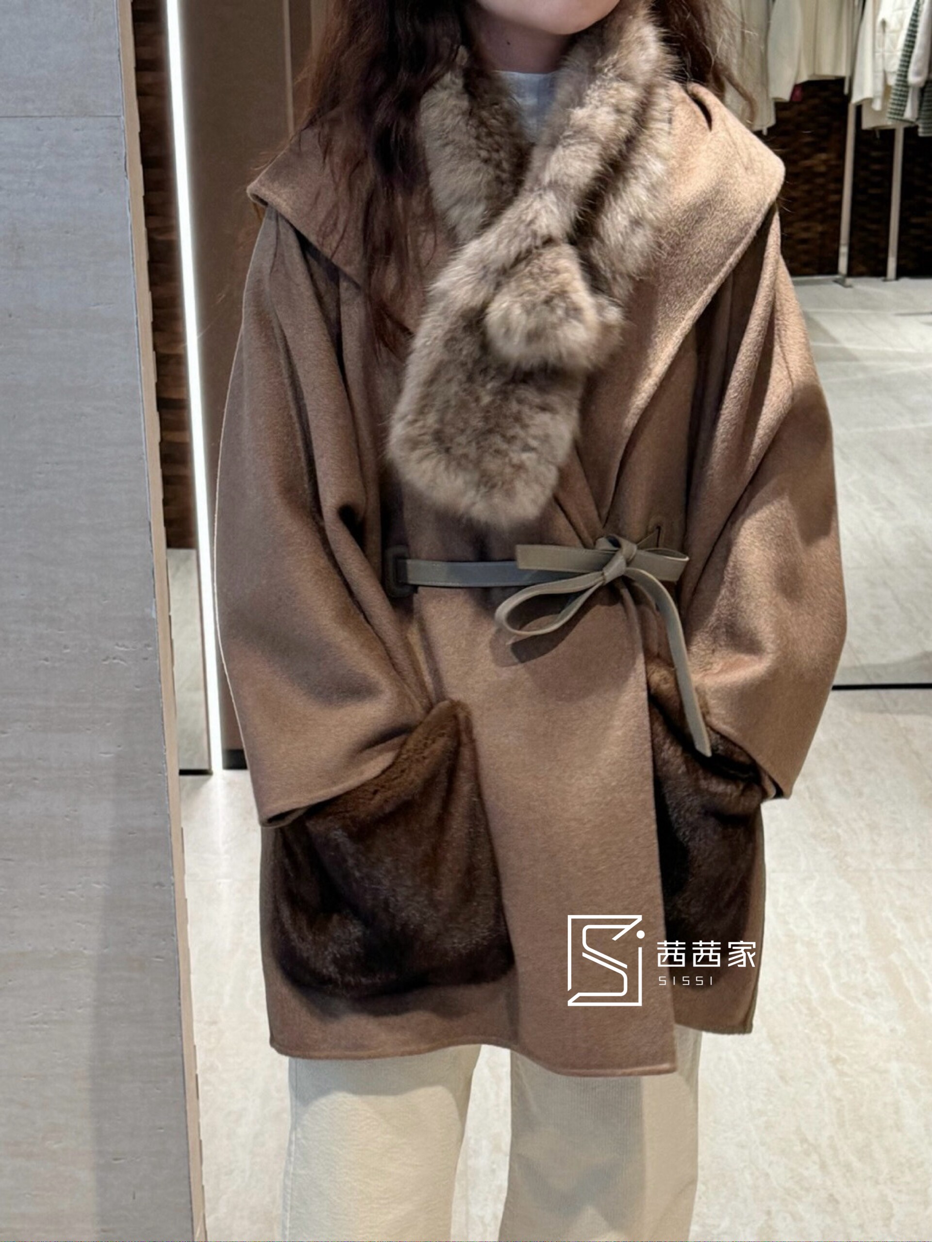 意大利代FARI羊绒羊毛大衣女毛呢外套